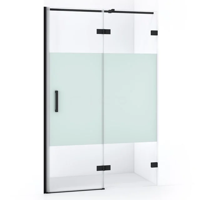 Diamond Duschtür | 110 cm Matt Schwarz Klar mit matter Streifen Drehtür DDB22652323MB Duschtür mit schwarzem Rahmen, mattglasstreifen und schiebesystem; stilvolle trennung für moderne bäder.
