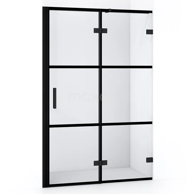 Diamond Duschtür | 110 cm Matt Schwarz Klar mit 4 schwarzen Streifen Drehtür DDB22652328MB Schwarze Duschtür mit industriellem Design und Klarglas, perfekt für einen modernen Badezimmerstil.