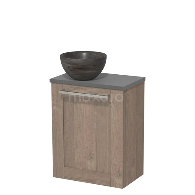 Toiletmeubel met waskom | 41 cm Middenbruin eiken Kader front Blue stone Natuursteen waskom Middengrijs blad TMK10-07086