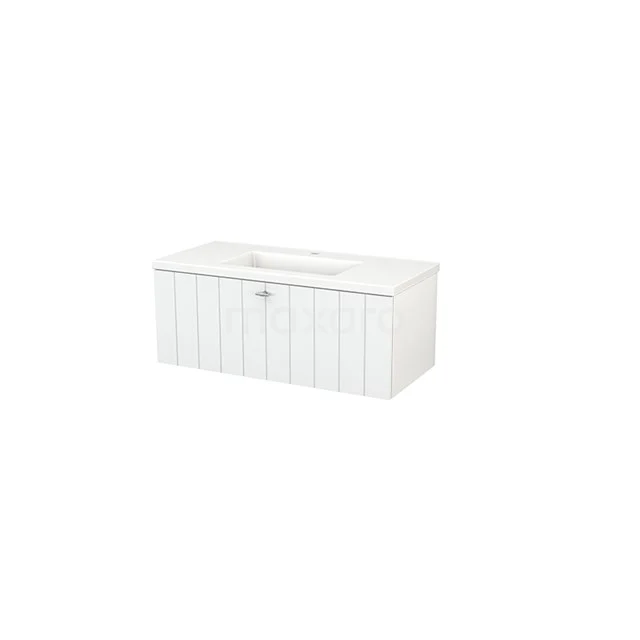 White bathroom cabinet with horizontal panels, ideal for storage space in the bathroom, made of sturdy wood.