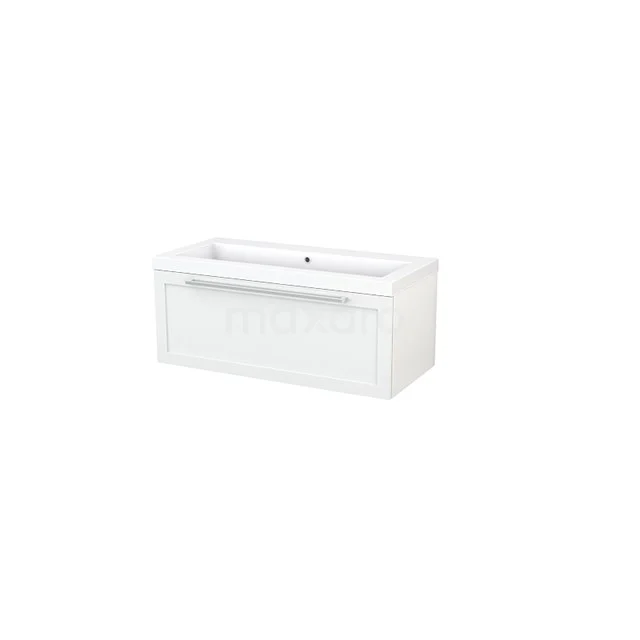Modulo+ Vanity units with basin | 100 cm High-gloss white Frame front Mineral marble 1 drawer BMP001794 White bathroom unit made of wood with integrated vanity units with basin, modern design and soft-close drawer for practical storage space.