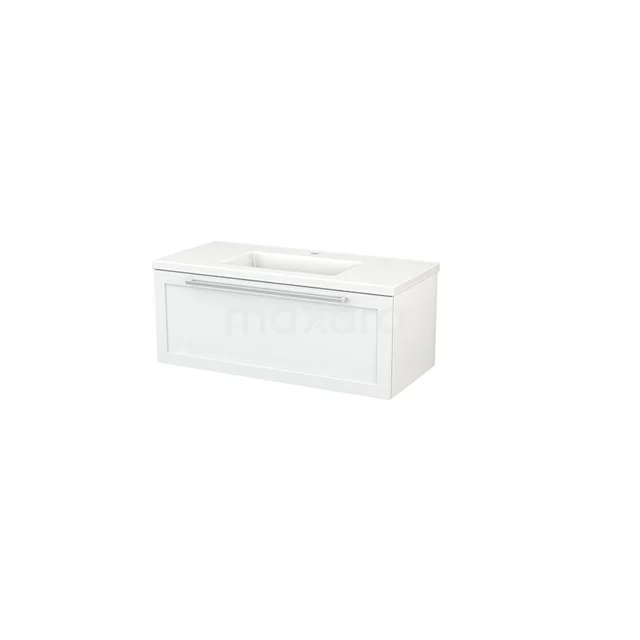 White bathroom cabinet block, rectangular design, glossy finish, with integrated handle, ideal for modern bathrooms.