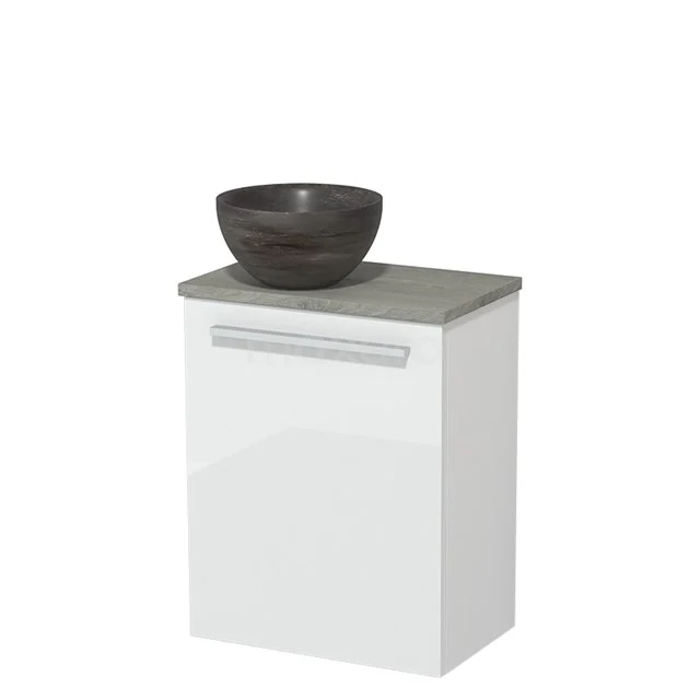 Toilet unit with wash basin | 41 cm High-gloss white Flat front Blue stone Natural stone Countertop wash basin Natural stone worktop Grey oak worktop TMK10-07329