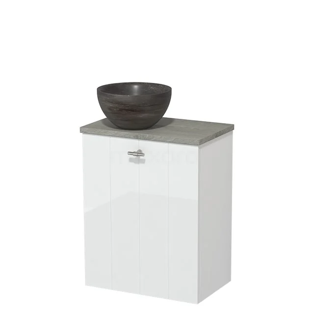 Toilet unit with countertop wash basin | 41 cm High-gloss white Lamel front Blue stone Natural stone countertop wash basin Grey oak worktop TMK10-07330
