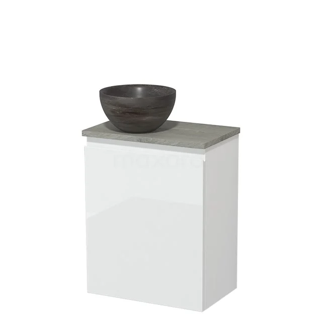 Toilet unit with countertop wash basin | 41 cm High-gloss white Handleless front Blue stone Natural stone Countertop wash basin Grey oak worktop TMK10-07332