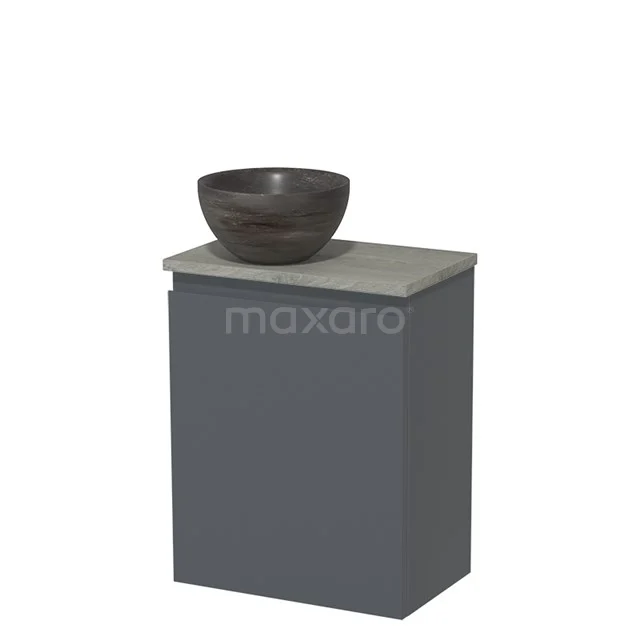Toilet unit with countertop wash basin | 41 cm Dark grey Handleless front Blue stone Natural stone Countertop wash basin Natural stone Natural oak worktop Grey oak worktop TMK10-07339