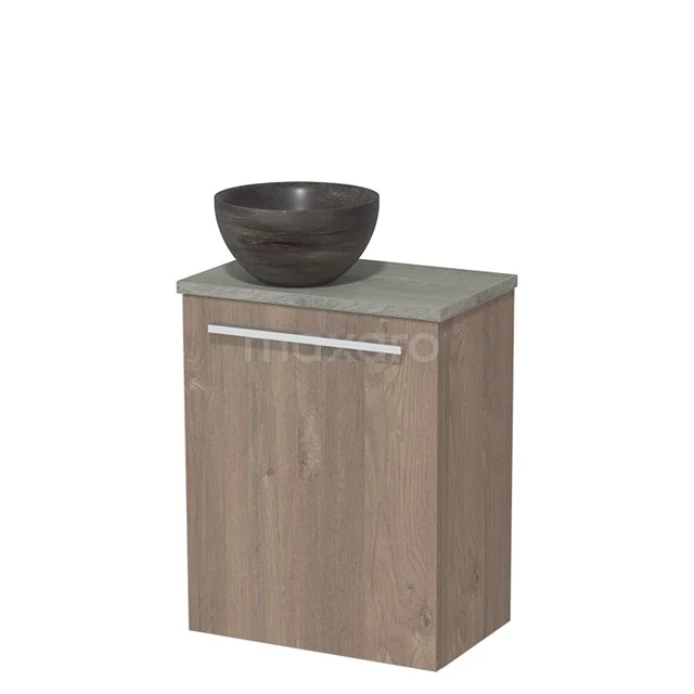 Toilet unit with wash basin | 41 cm Mid brown oak Flat front Blue stone Natural stone Countertop wash basin Natural stone worktop Grey oak worktop TMK10-07351