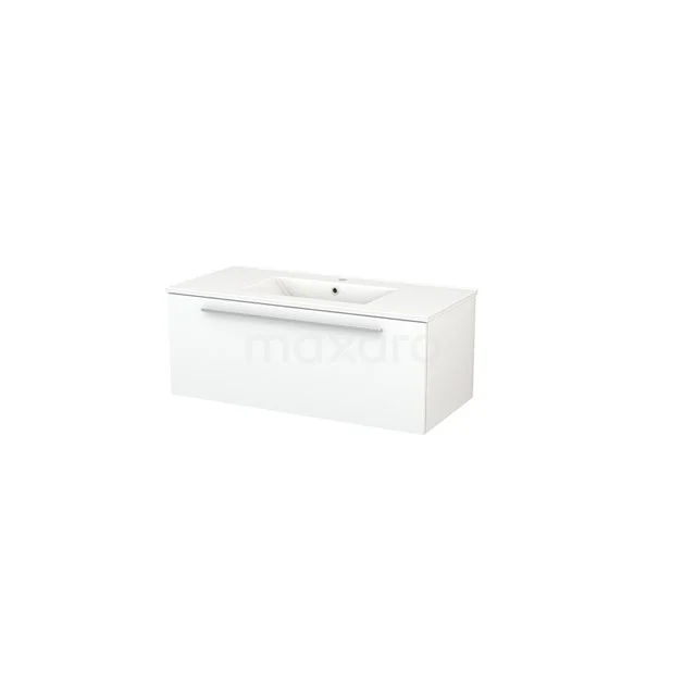 White vanity units with basin, modern design, one wide drawer and sleek handle, ideal for a stylish bathroom.