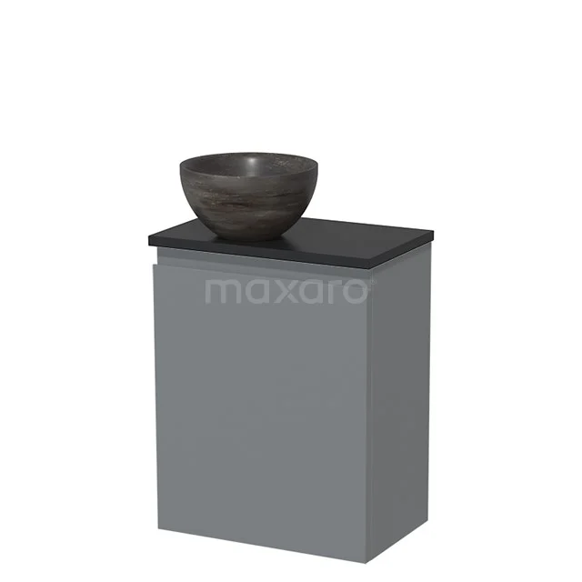 Toiletmeubel met waskom | 41 cm Middengrijs Greeploos front Blue stone Natuursteen waskom Mat zwart blad TMK10-07441