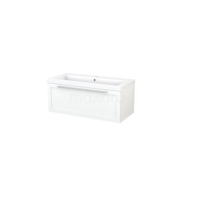 White wall unit with integrated basin, modern design, ideal for stylish bathroom storage.