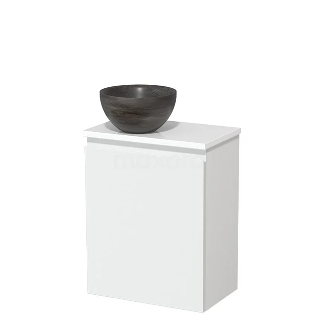 Witte badkamerkast met zwart keramische waskom, strak design, ideaal voor compacte ruimtes en moderne badkamerstijlen.