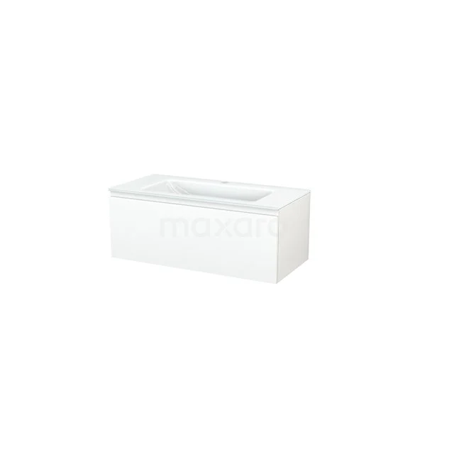 White chest of drawers for bathroom, minimalist design, A high-gloss finish, with integrated basin made of premium material.