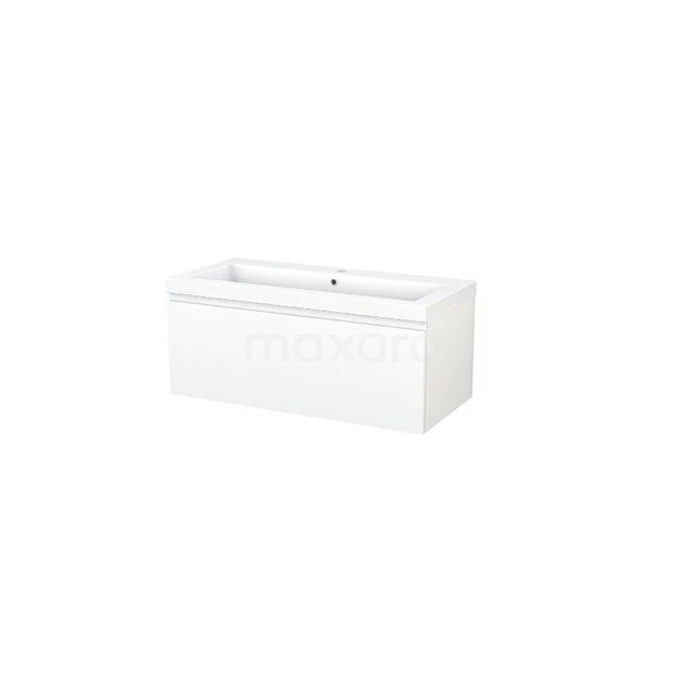 Modulo+ Vanity units with basin | 100 cm Matte white Handle-less front Mineral marble 1 drawer BMP001851 Rectangular white bathroom unit with integrated vanity units with basin, sleek design, ideal for modern bathrooms.