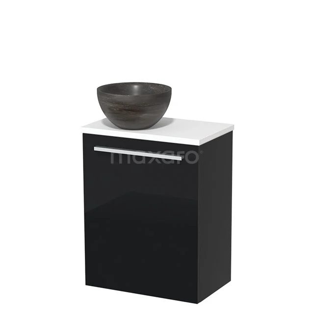 Toiletmeubel met waskom | 41 cm Hoogglans zwart Vlak front Blue stone Natuursteen waskom Mat wit blad TMK10-07569