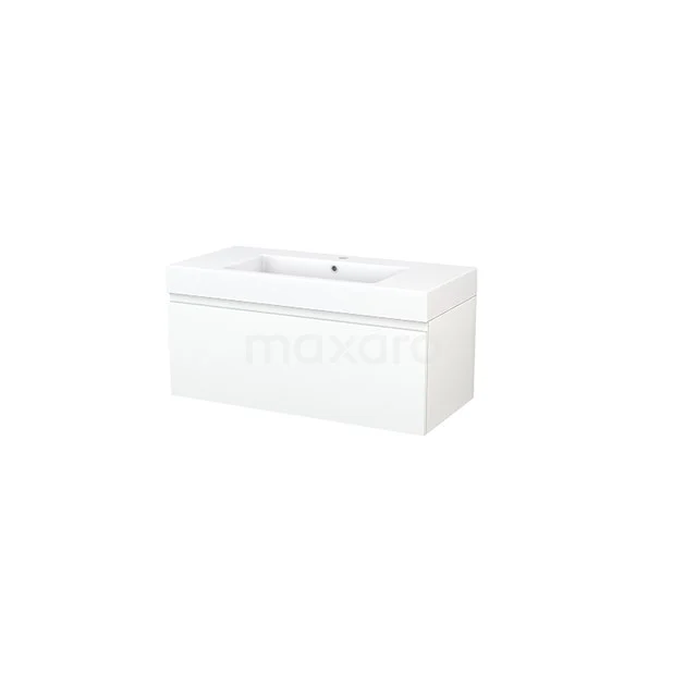 Modulo+ Bathroom furniture with sink | 100 cm Matte white Handle-less front Mineral marble 1 drawer BMP001854 White bathroom furniture set with integrated basin, sleek design, perfect for modern bathrooms.