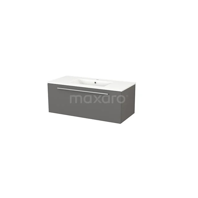 Modulo+ Bathroom furniture with sink | 100 cm Basalt Flat front Ceramic 1 drawer BMP001859 Grey wooden bathroom unit with integrated vanity units with basin, modern design and spacious storage drawer.