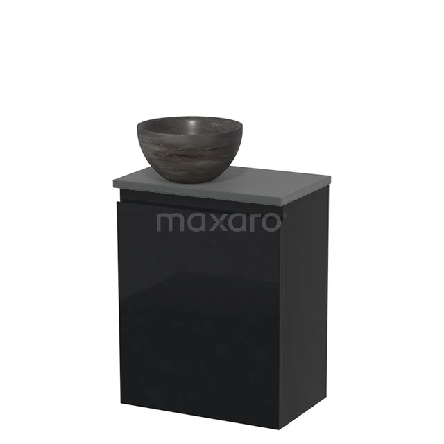 Toiletmeubel met waskom | 41 cm Hoogglans zwart Greeploos front Blue stone Natuursteen waskom Donkergrijs blad TMK10-07610