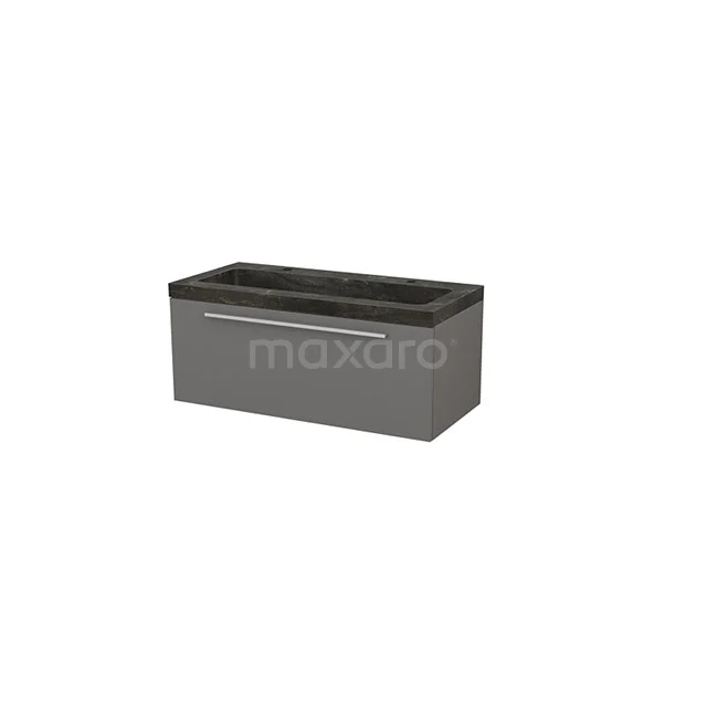 Grey Bathroom unit with drawers, sleek design, Series Pure, fitted with a dark ceramic basin.