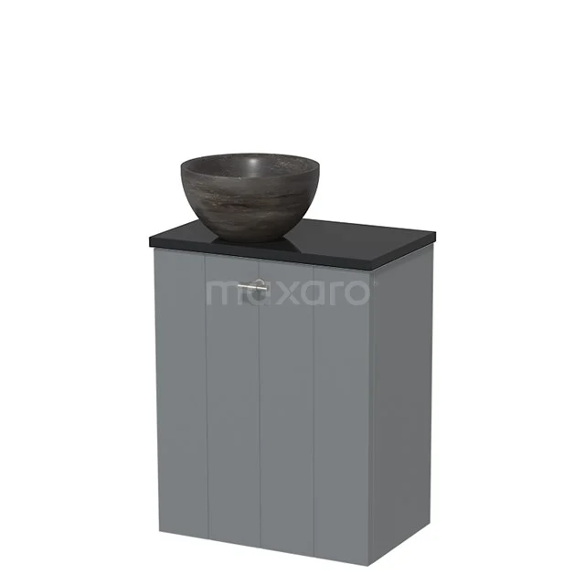 Toiletmeubel met Waskom Natuursteen Modulo Middengrijs Lamel 41 cm Hoogglans Zwart Blad TMK10-07630