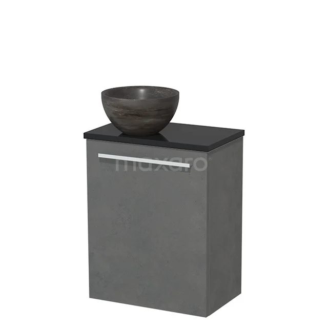 Toilet unit with basin | 41 cm Dark grey concrete Flat front Blue stone Natural stone countertop wash basin High-gloss black worktop TMK10-07662 Grey bathroom unit with black top and ceramic vanity units for countertop wash basin, modern design, ideal for stylish bathroom spaces.