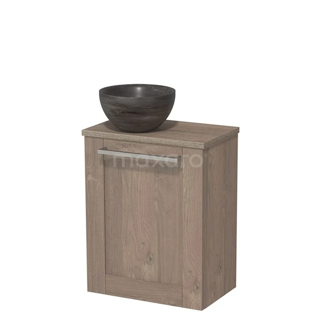 Toiletmeubel met waskom | 41 cm Middenbruin eiken Kader front Blue stone Natuursteen waskom Eiken blad TMK10-07694