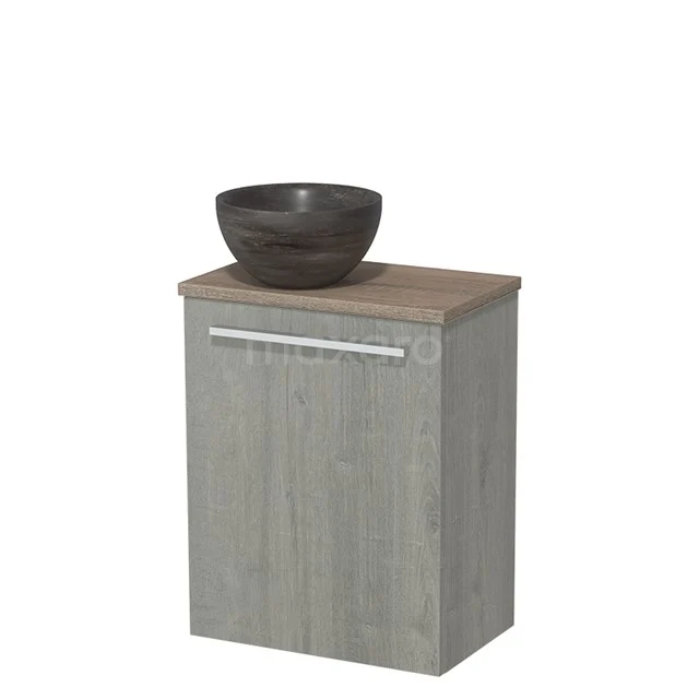 Toiletmeubel met waskom | 41 cm Grijs eiken Vlak front Blue stone Natuursteen waskom Eiken blad TMK10-07697