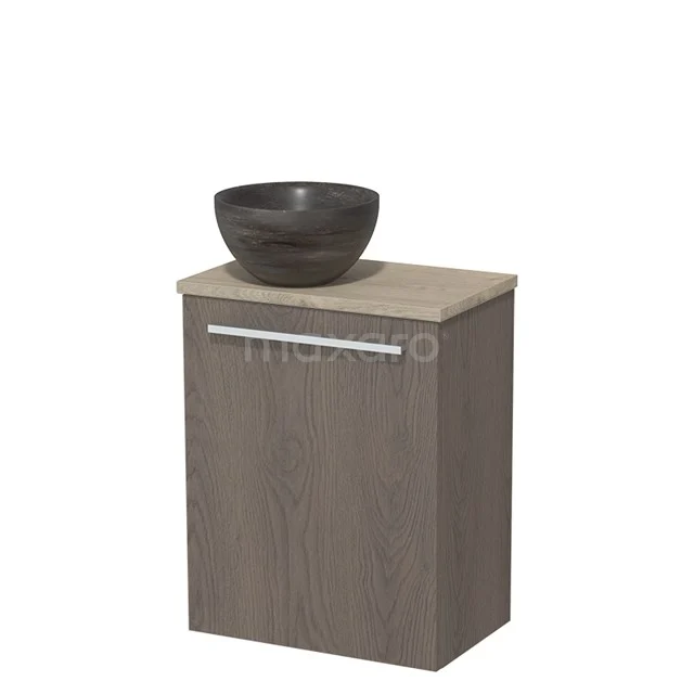 Toilet unit with wash basin | 41 cm Dark brown oak Flat front Blue stone Natural stone countertop wash basin Light grey oak worktop TMK10-07733