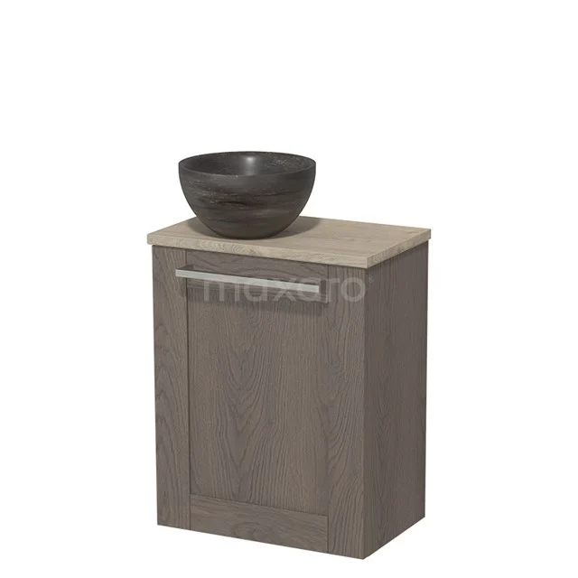 Toilet unit with countertop wash basin | 41 cm Dark brown oak Front Blue stone Natural stone countertop wash basin Light grey oak worktop TMK10-07734