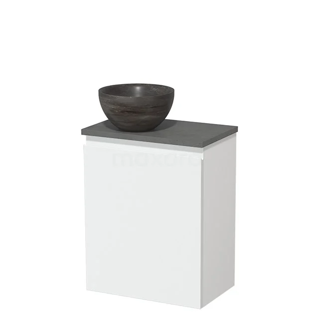 Wit badkamerkastje met antraciet blad en een donkergrijze natuurstenen waskom, modern en compact ontwerp.