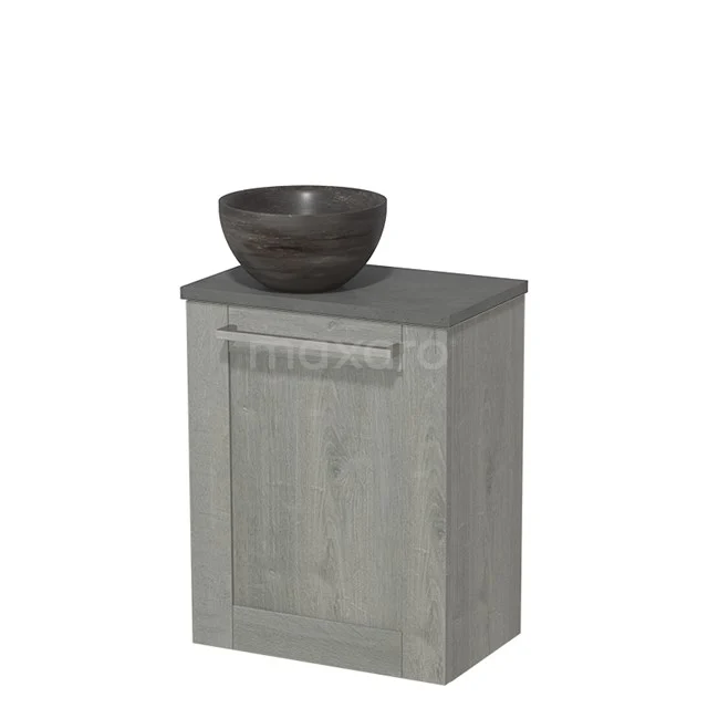 Toilet unit with countertop wash basin | 41 cm Grey oak Front Blue stone Natural stone Countertop wash basin Dark grey concrete worktop TMK10-07964 Grey wooden bathroom cabinet with natural stone countertop wash basin, compact design, ideal for small bathrooms.