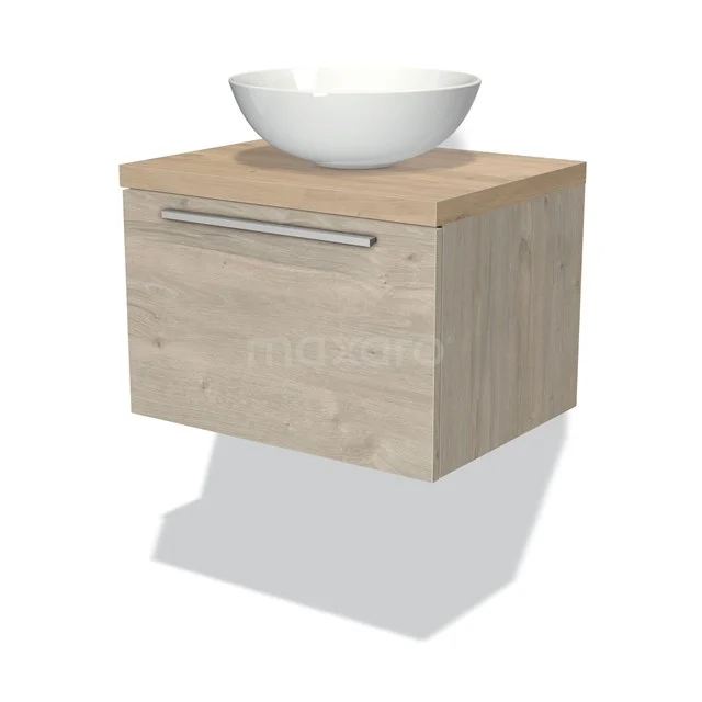 Modulo Plato Vanity units for countertop basin | 60 cm Light grey oak Flat front Light brown oak worktop 1 drawer BMK11-01183