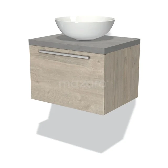 Modulo Plato Vanity units for countertop basin | 60 cm Light grey oak Flat front Light grey concrete worktop 1 drawer BMK11-01191