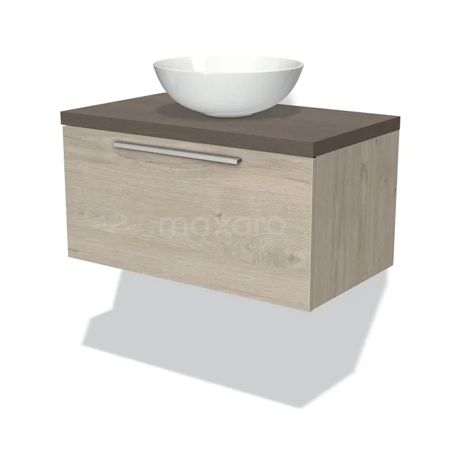 Modulo Plato Vanity units for countertop basin | 80 cm Light grey oak Flat front Dark brown oak worktop 1 drawer BMK11-01213
