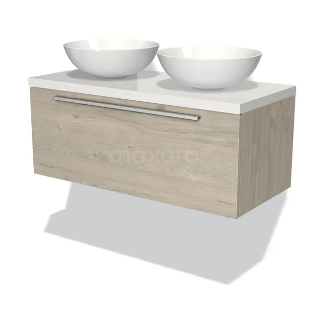 Modulo Plato Vanity units for countertop basin | 100 cm Light grey oak Flat front High-gloss white worktop 1 drawer BMK11-01225