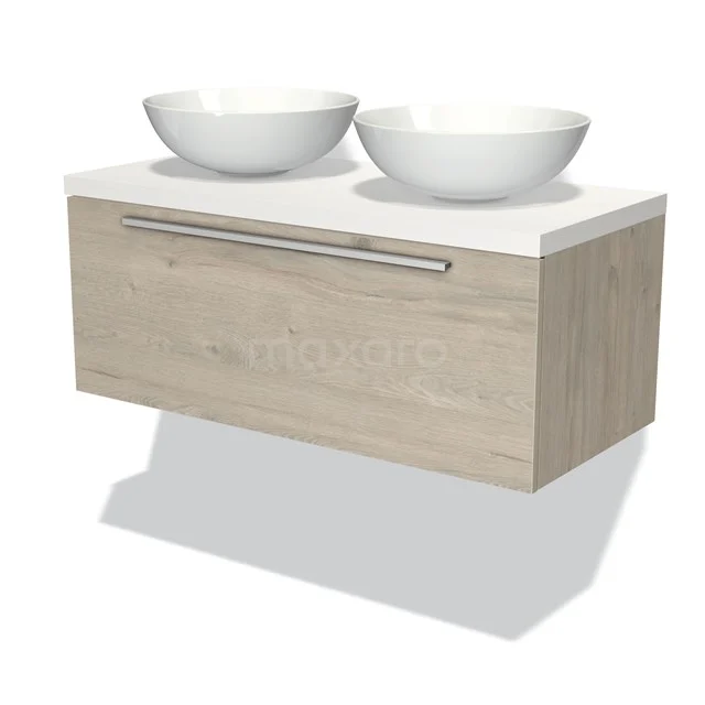 Eichenholz Badezimmermöbel mit weißem Doppelwaschbecken, modernes Design, ideal für stilvolle Badezimmer.