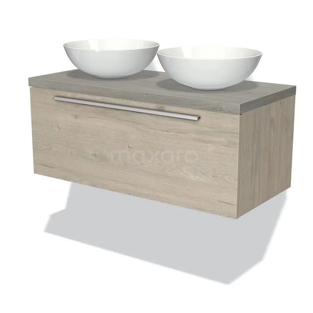 Modulo Plato Vanity units for countertop basin | 100 cm Light grey oak Flat front Grey oak worktop 1 drawer BMK11-01241