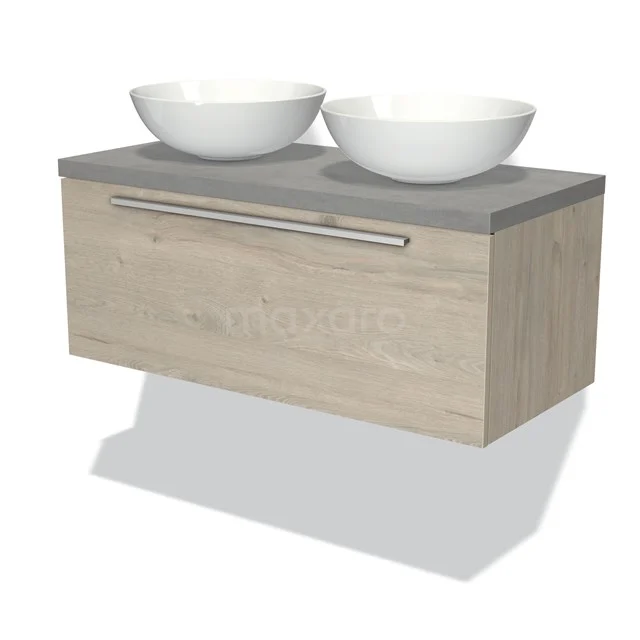 Modulo Plato Vanity units for countertop basin | 100 cm Light grey oak Flat front Light grey concrete worktop 1 drawer BMK11-01243
