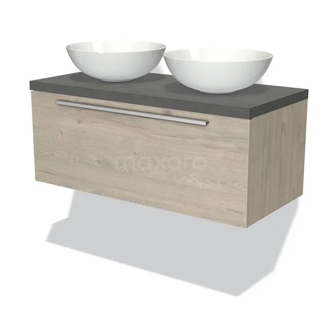 Modulo Plato Vanity units for countertop basin | 100 cm Light grey oak Flat front Dark grey concrete worktop 1 drawer BMK11-01245