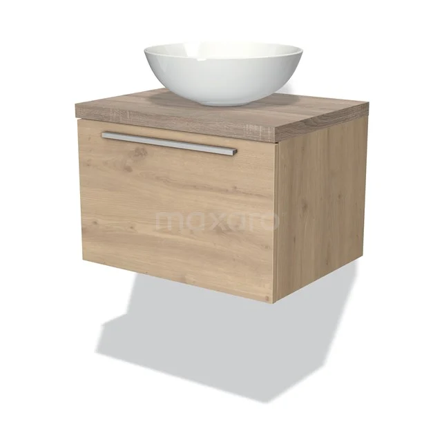 Modulo Plato Vanity units for countertop basin | 60 cm Light brown oak Flat front Oak worktop 1 drawer BMK11-01285