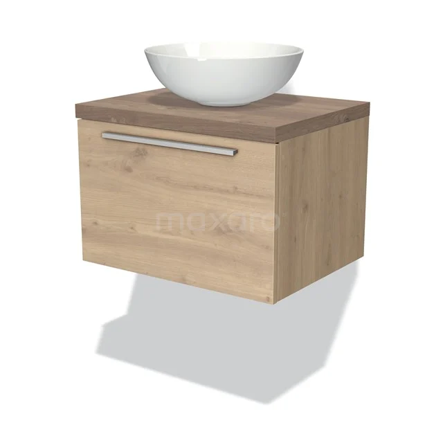 Modulo Plato Vanity units for countertop basin | 60 cm Light brown oak Flat front Mid brown oak worktop 1 drawer BMK11-01289