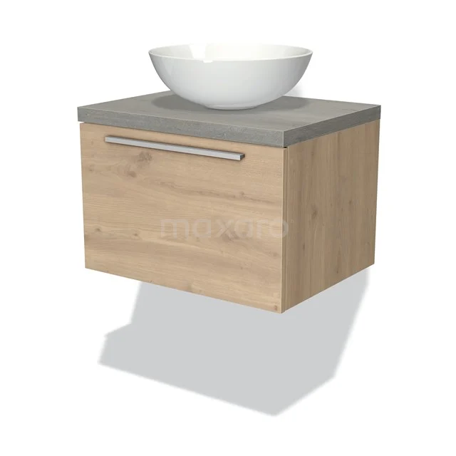 Modulo Plato Vanity units for countertop basin | 60 cm Light brown oak Flat front Grey oak worktop 1 drawer BMK11-01293