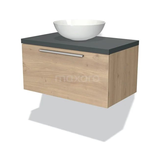 Modulo Plato Vanity units for countertop basin | 80 cm Light brown oak Flat front Dark grey worktop 1 drawer BMK11-01307