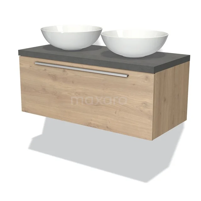 Modulo Plato Vanity units for countertop basin | 100 cm Light brown oak Flat front Dark grey concrete worktop 1 drawer BMK11-01349