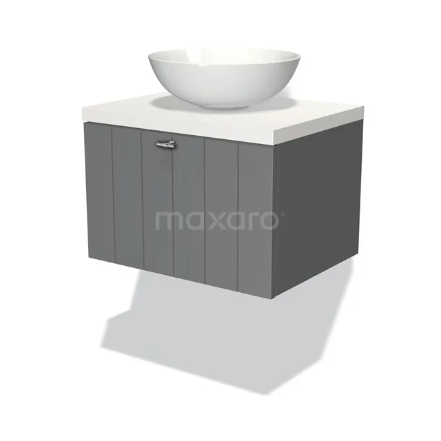 Graues Holz-Badmöbel mit weißem keramischen Waschbecken, modernes schwebendes Design für stilvolle Badezimmergestaltung.