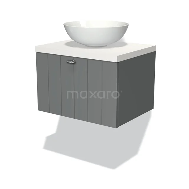 Graues Holz-Badmöbel mit weißem keramischen Waschbecken, modernes schwebendes Design für stilvolle Badezimmergestaltung.