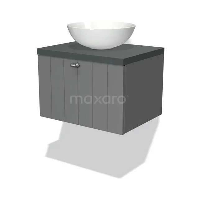 Modulo Plato Vanity units for countertop basin | 60 cm Mid grey Slat front Dark grey worktop 1 drawer BMK11-00295