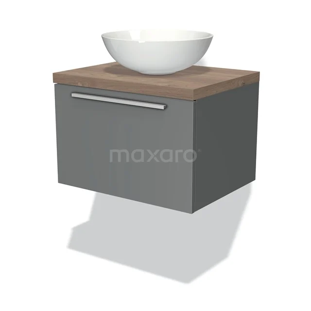 Modulo Plato Vanity units for countertop basin | 60 cm Mid grey Flat front Mid brown oak worktop 1 drawer BMK11-00309