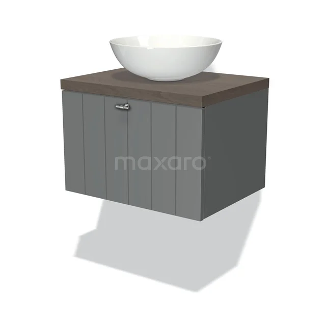 Modulo Plato Vanity units for countertop basin | 60 cm Mid grey Slat front Dark brown oak worktop 1 drawer BMK11-00313