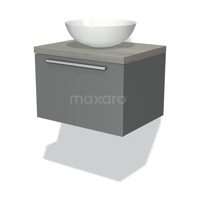 Modulo Plato Vanity units for countertop basin | 60 cm Mid grey Flat front Grey oak worktop 1 drawer BMK11-00315