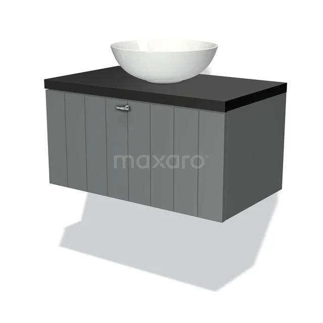 Modulo Plato Vanity units for countertop basin | 80 cm Mid grey Slat front Matte black worktop 1 drawer BMK11-00325